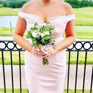 Bill Levkoff Blush Off-Shoulder Dress